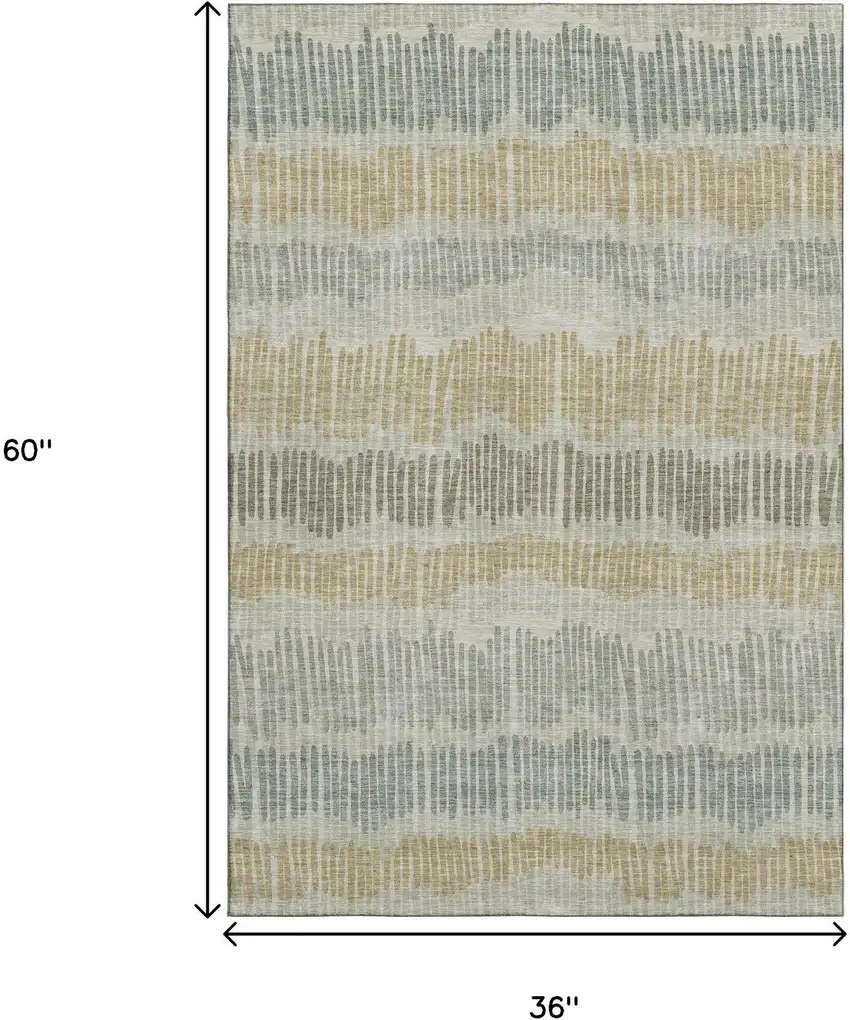 Beige Gold And Gray Striped Washable Area Rug With UV Protection Photo 3