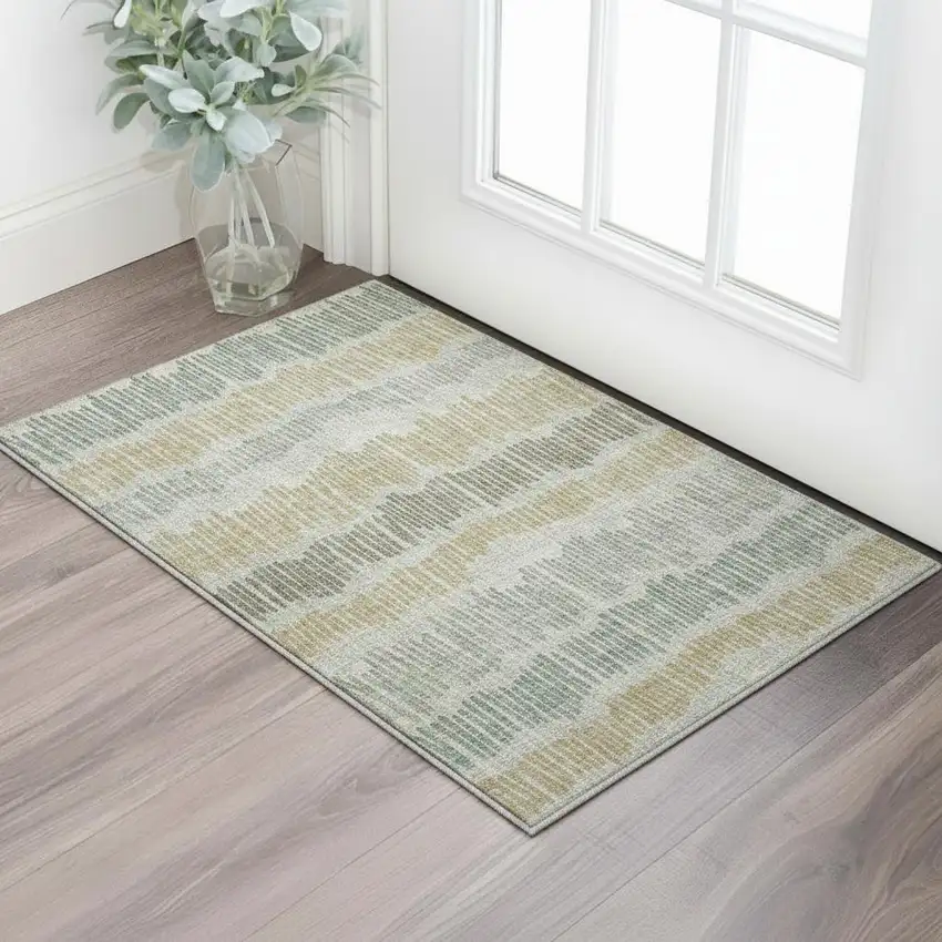 Beige Gold And Gray Striped Washable Area Rug With UV Protection Photo 2