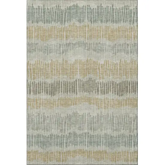 Beige Gold And Gray Striped Washable Area Rug With UV Protection Photo 3