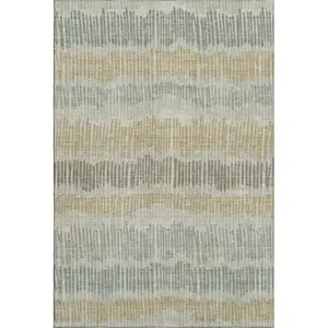 Photo of Beige Gold And Gray Striped Washable Area Rug With UV Protection
