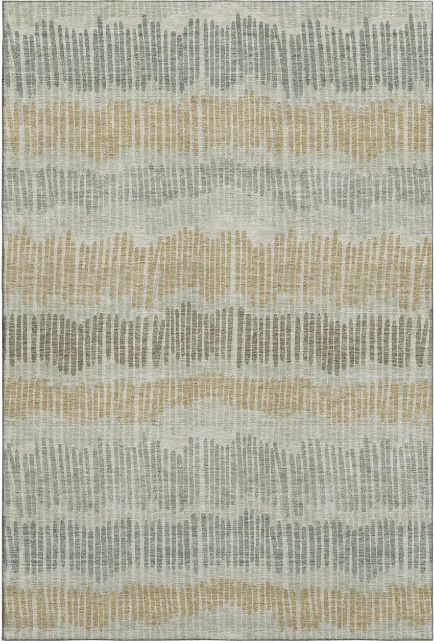 Beige Gold And Gray Striped Washable Area Rug With UV Protection Photo 1