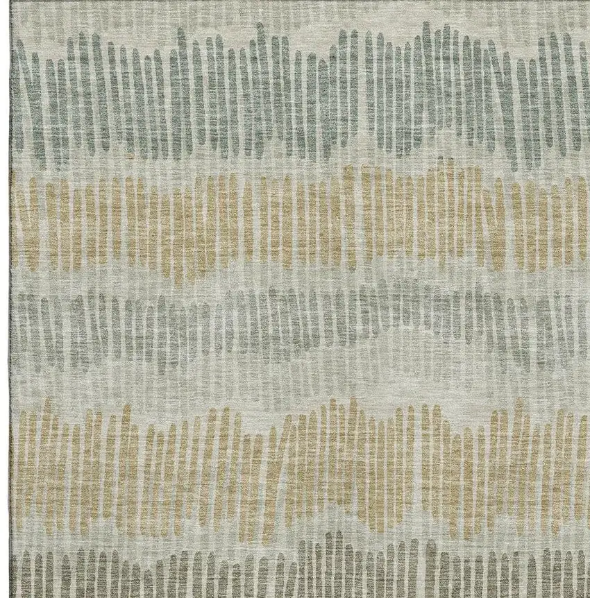Beige Gold And Gray Striped Washable Area Rug With UV Protection Photo 3