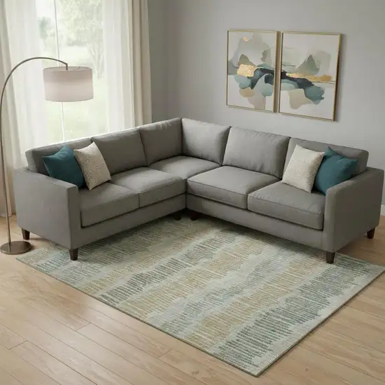 Beige Gold And Gray Striped Washable Area Rug With UV Protection Photo 2