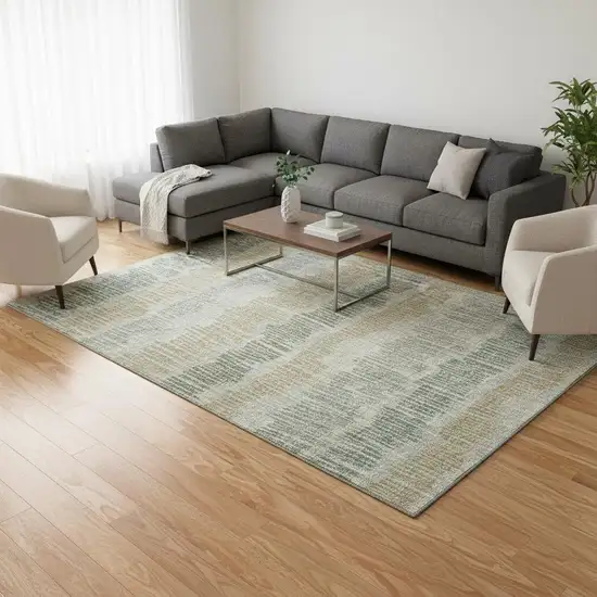 Beige Gold And Gray Striped Washable Area Rug With UV Protection Photo 2