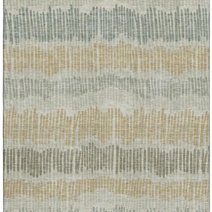 Beige Gold And Gray Striped Washable Area Rug With UV Protection Photo 4