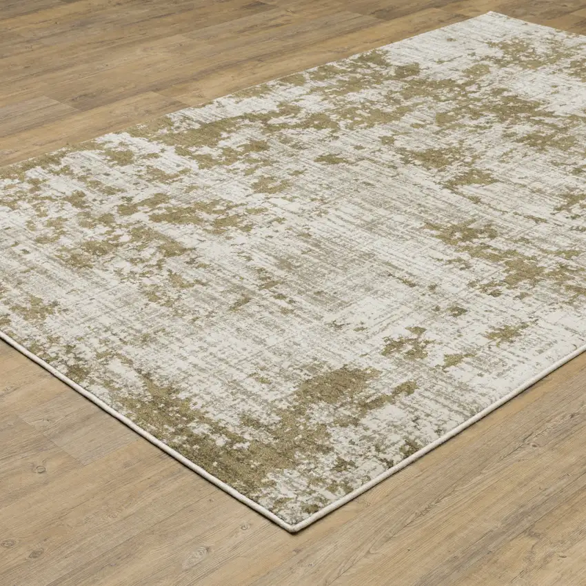 Beige Gold And Grey Abstract Power Loom Stain Resistant Area Rug Photo 5