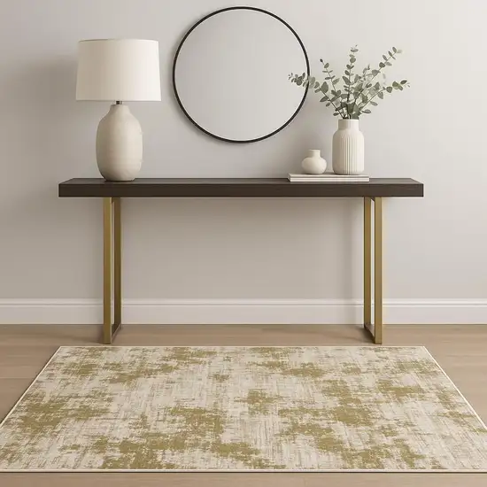 Beige Gold And Grey Abstract Power Loom Stain Resistant Area Rug Photo 1