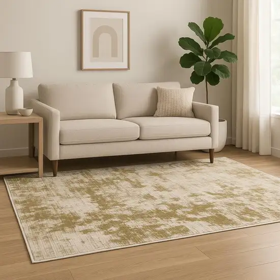 Beige Gold And Grey Abstract Power Loom Stain Resistant Area Rug Photo 1