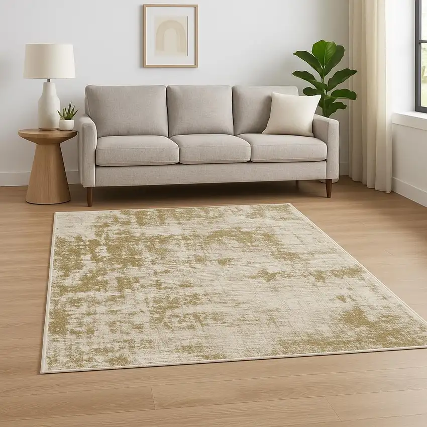 Beige And Ivory Abstract Area Rug Photo 1