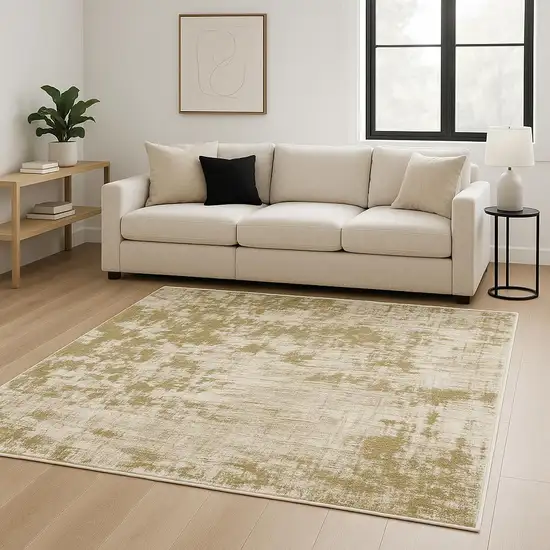 8' X 10' Beige Gold And Grey Abstract Power Loom Stain Resistant Area Rug Photo 2