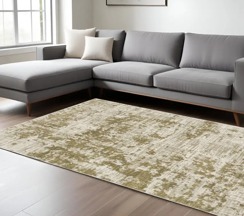 Beige Gold And Grey Abstract Power Loom Stain Resistant Area Rug Photo 1