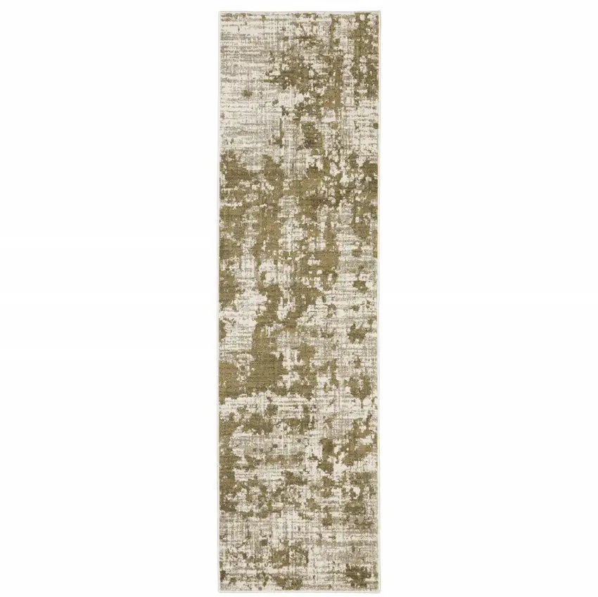 Beige Gold And Grey Abstract Power Loom Stain Resistant Runner Rug Photo 1