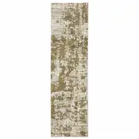 Photo of Beige Gold And Grey Abstract Power Loom Stain Resistant Runner Rug