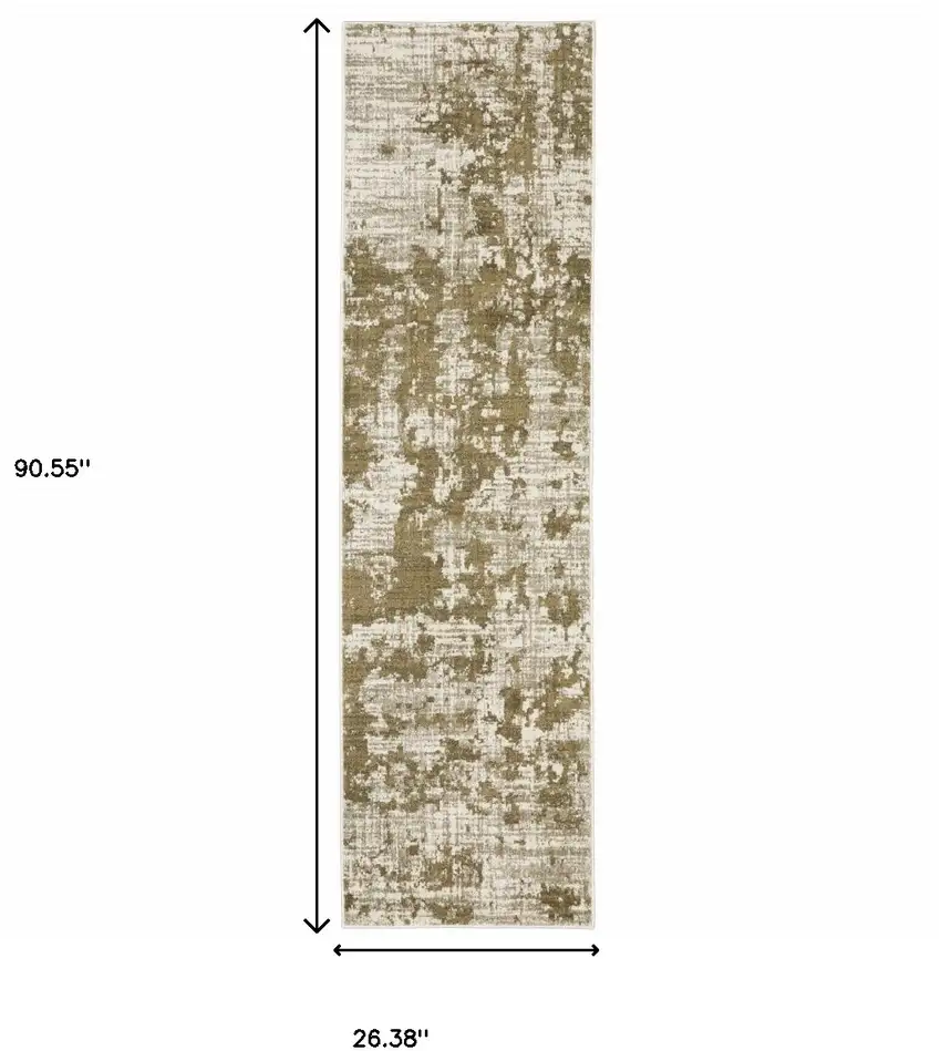 Beige Gold And Grey Abstract Power Loom Stain Resistant Runner Rug Photo 10