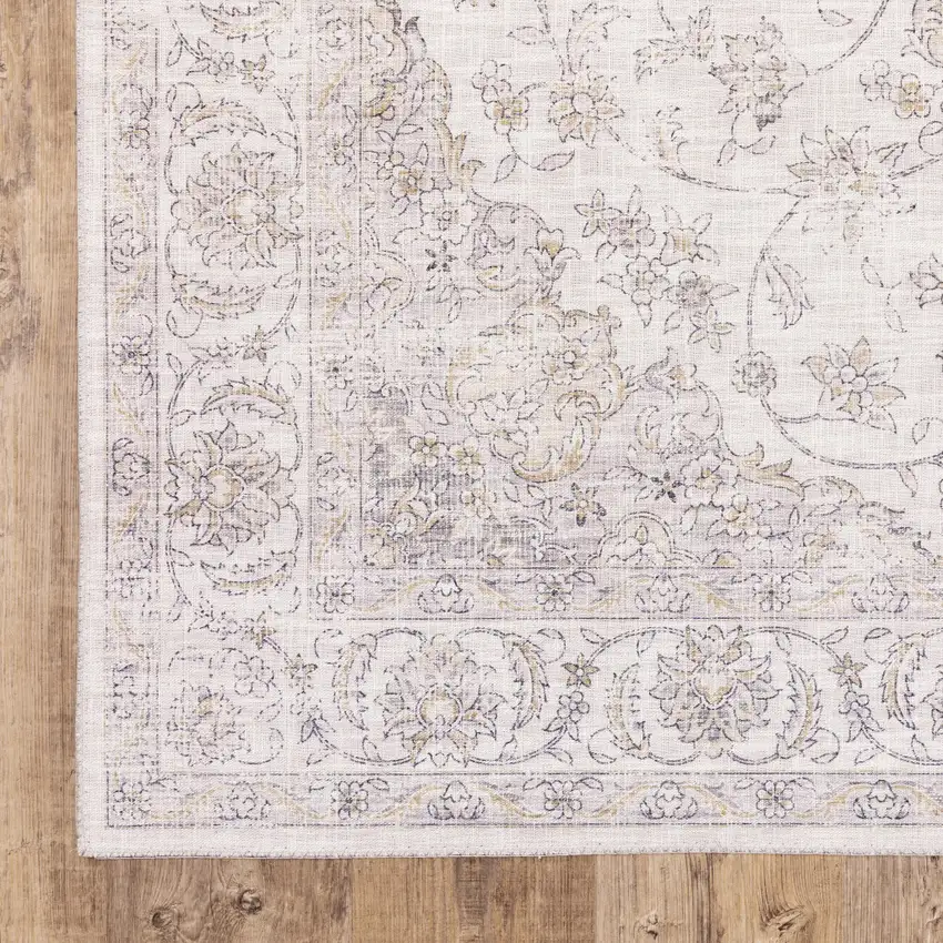 Beige Gold And Grey Oriental Power Loom Stain Resistant Area Rug Photo 1
