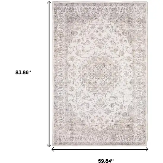 Beige Gold And Grey Oriental Power Loom Stain Resistant Area Rug Photo 3