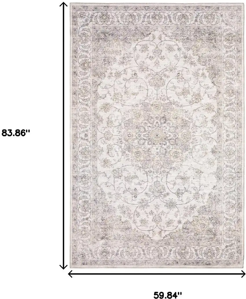 Beige Gold And Grey Oriental Power Loom Stain Resistant Area Rug Photo 3