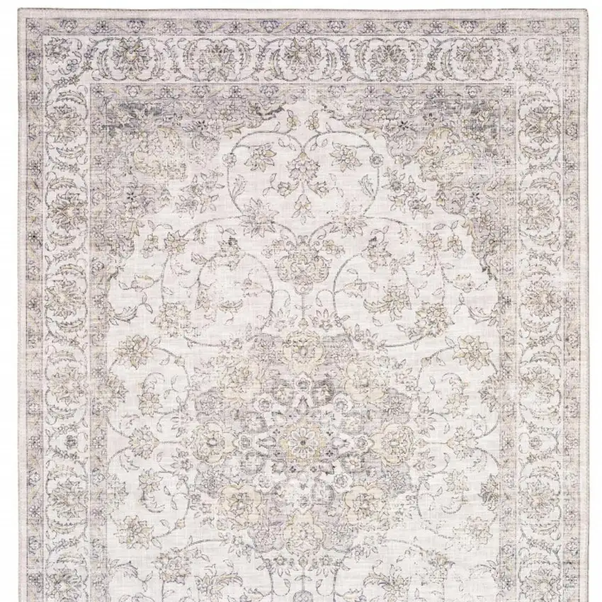 Beige Gold And Grey Oriental Power Loom Stain Resistant Area Rug Photo 5
