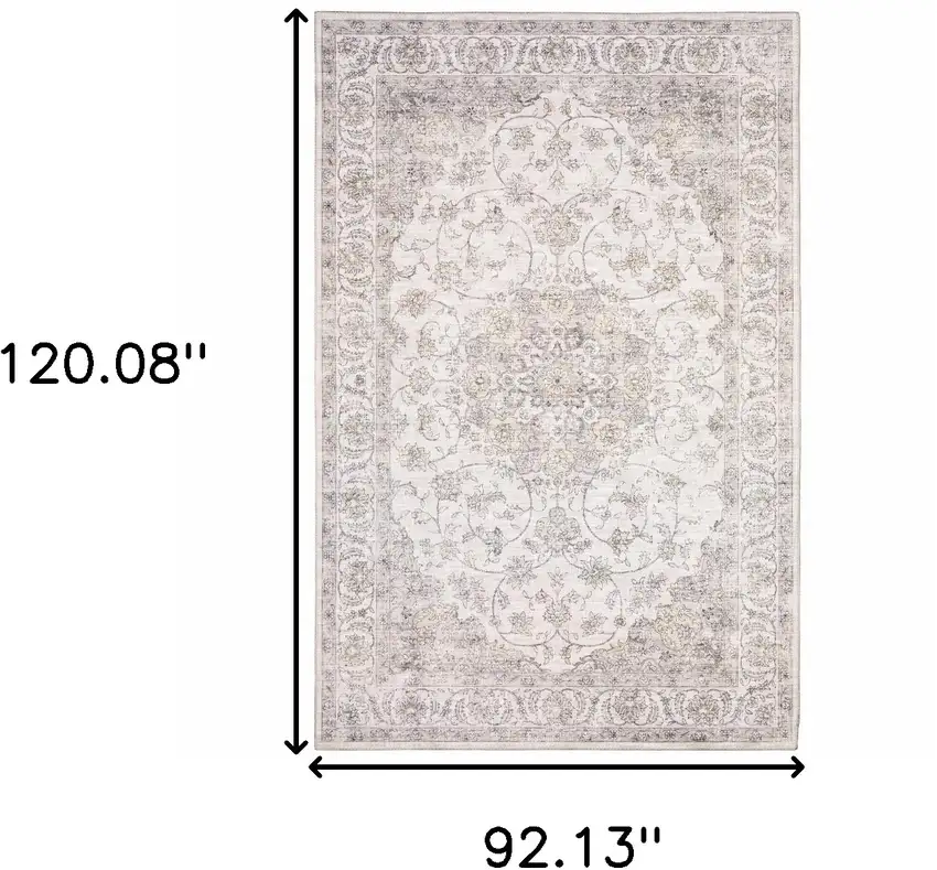 Beige and Ivory Oriental Power Loom Area Rug Photo 3