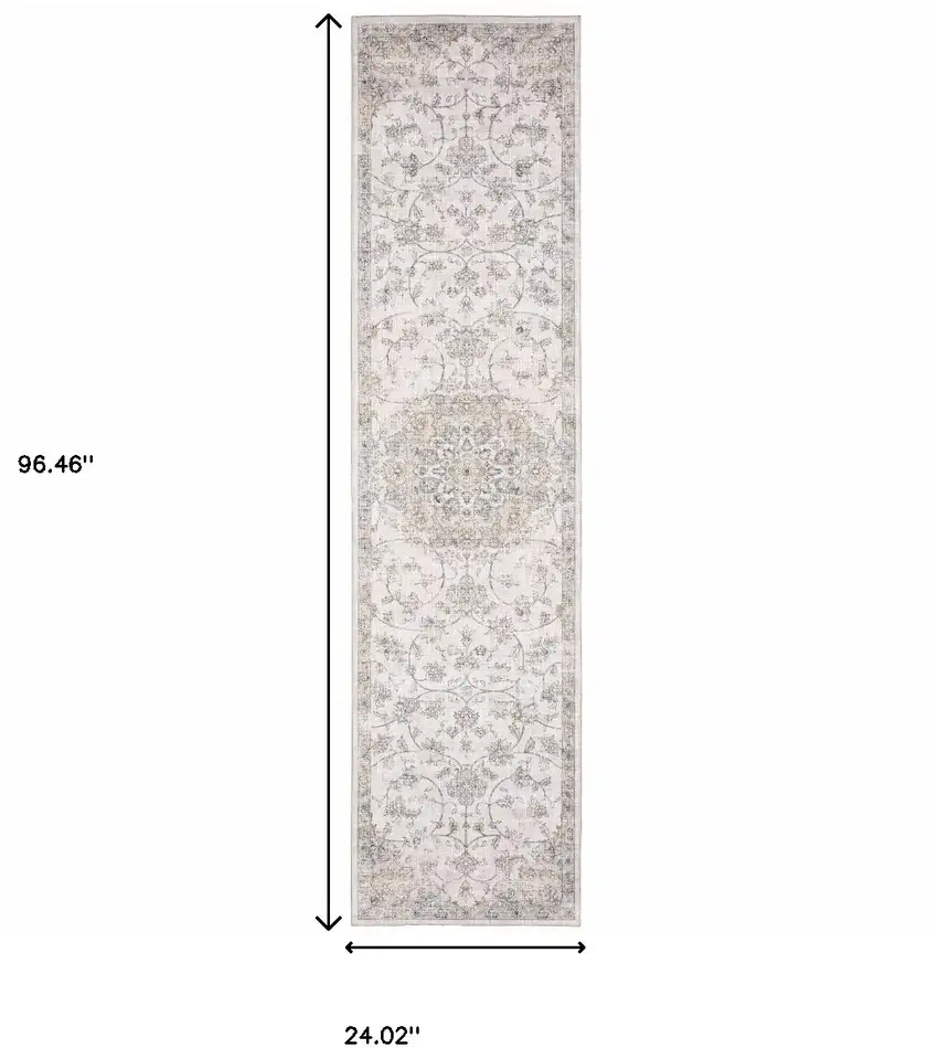 Beige Gold And Grey Oriental Power Loom Stain Resistant Runner Rug Photo 10