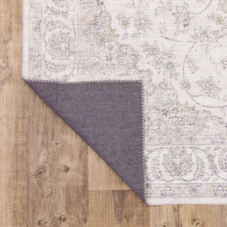 Beige Gold And Grey Oriental Power Loom Stain Resistant Runner Rug Photo 5