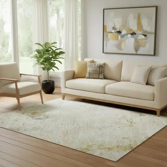 Beige Gold And Ivory Abstract Washable Area Rug With UV Protection Photo 2