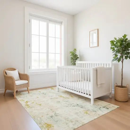 Beige Gold And Ivory Abstract Washable Area Rug With UV Protection Photo 3