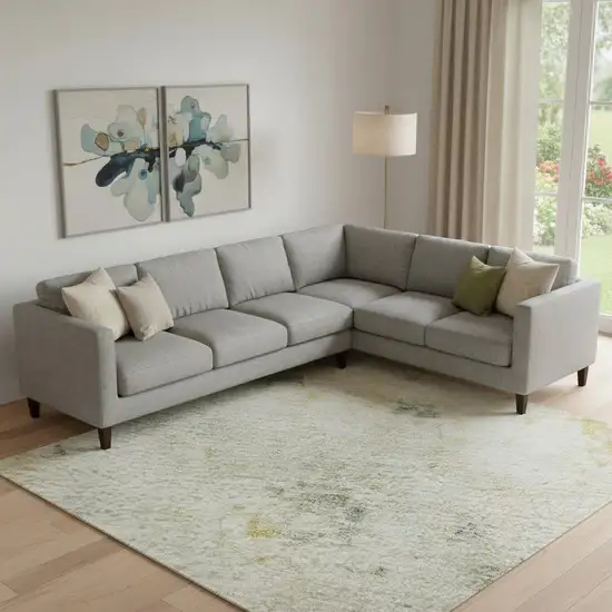 Beige Gold And Ivory Abstract Washable Area Rug With UV Protection Photo 2