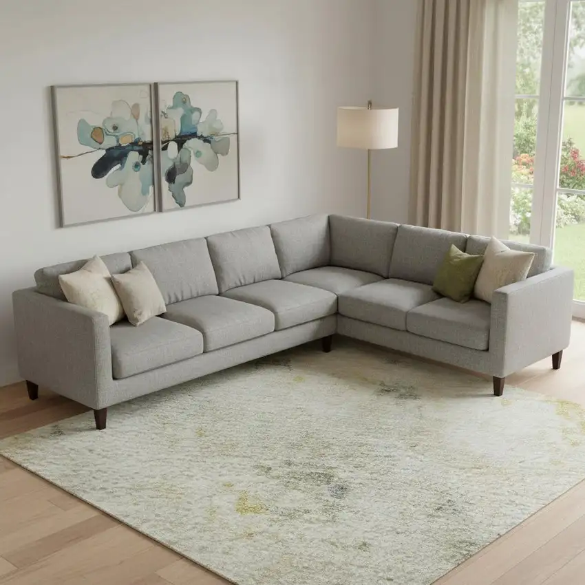 Beige Gold And Ivory Abstract Washable Area Rug With UV Protection Photo 2