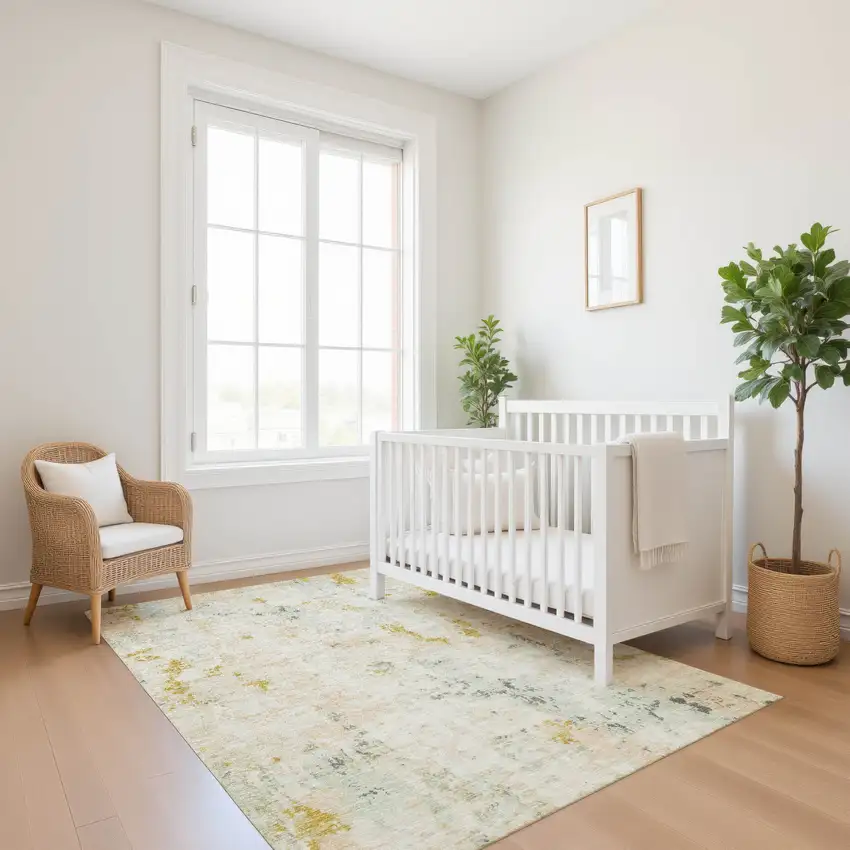 Beige Gold And Ivory Abstract Washable Area Rug With UV Protection Photo 4