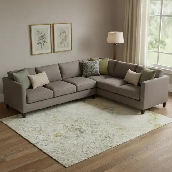 Beige Gold And Ivory Abstract Washable Area Rug With UV Protection Photo 2