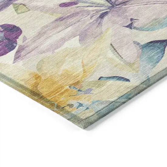 Beige Gold And Lavender Floral Washable Indoor Outdoor Area Rug Photo 7