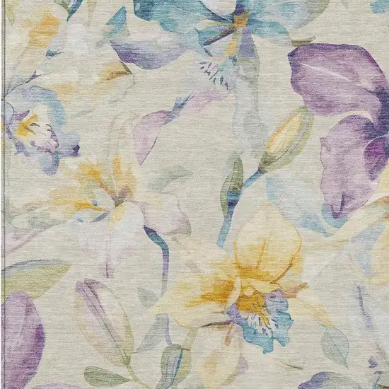 Beige Gold And Lavender Floral Washable Indoor Outdoor Area Rug Photo 3