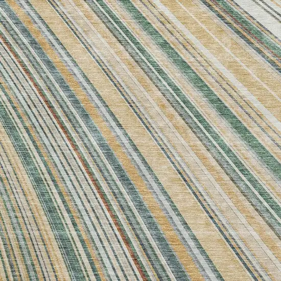 Beige Gold And Sage Striped Washable Area Rug With UV Protection Photo 2