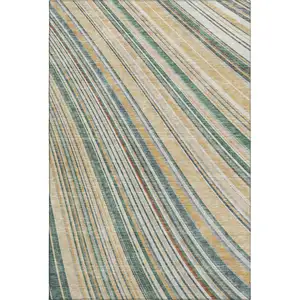 Photo of Beige Gold And Sage Striped Washable Area Rug With UV Protection