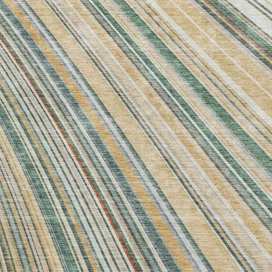 Beige Gold And Sage Striped Washable Area Rug With UV Protection Photo 2