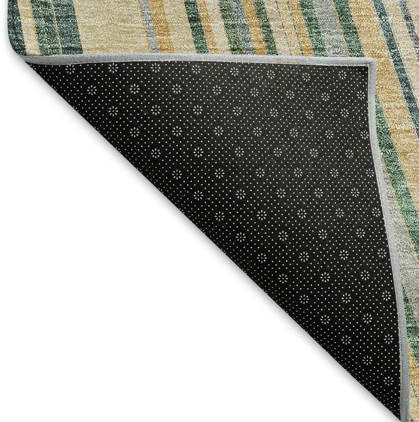 Beige Gold And Sage Striped Washable Area Rug With UV Protection Photo 6