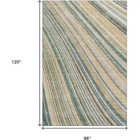 Beige Gold And Sage Striped Washable Area Rug With UV Protection Photo 9