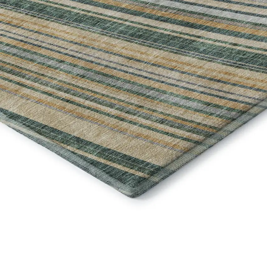 Beige Gold And Sage Striped Washable Area Rug With UV Protection Photo 5