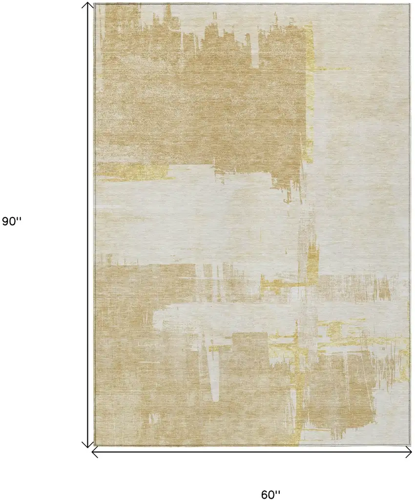 Beige Gold And Tan Abstract Washable Indoor Outdoor Area Rug Photo 3