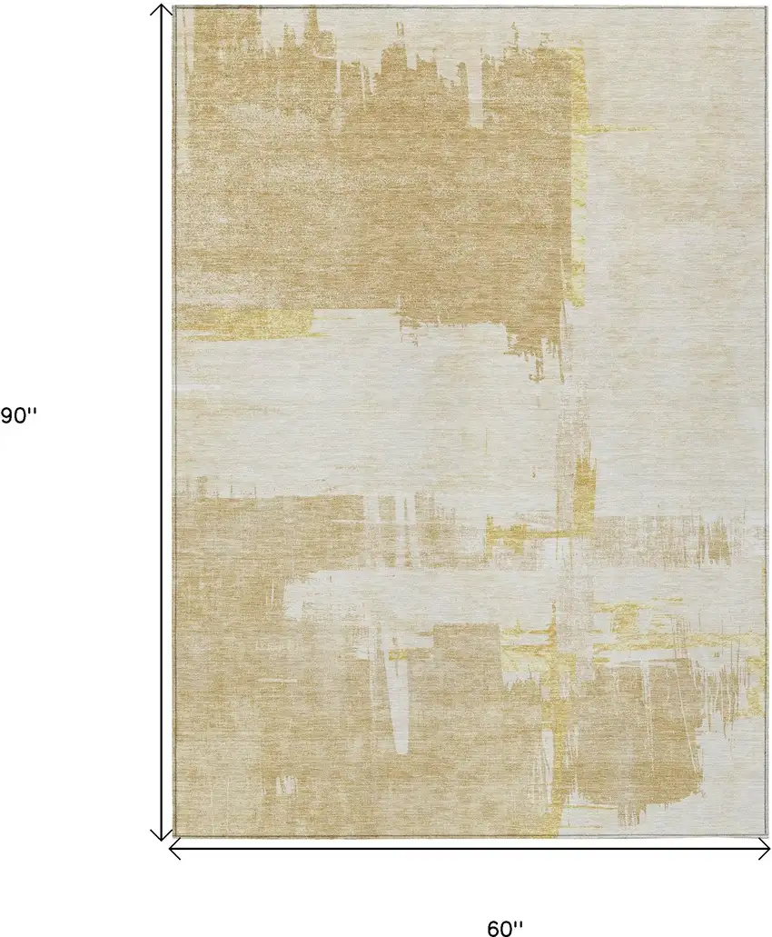 Beige Gold And Tan Abstract Washable Indoor Outdoor Area Rug Photo 3