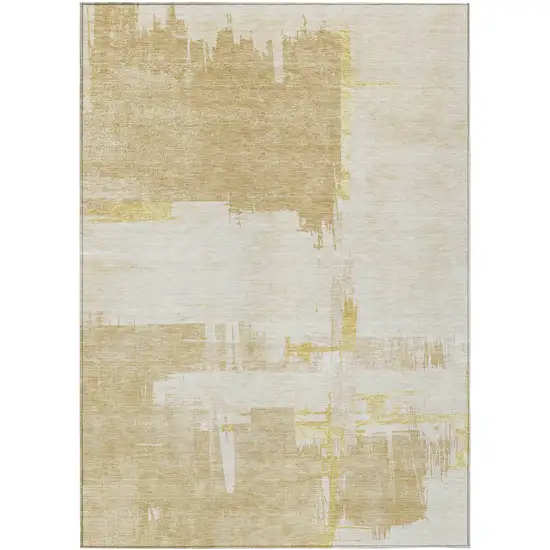Beige Gold And Tan Abstract Washable Indoor Outdoor Area Rug Photo 2