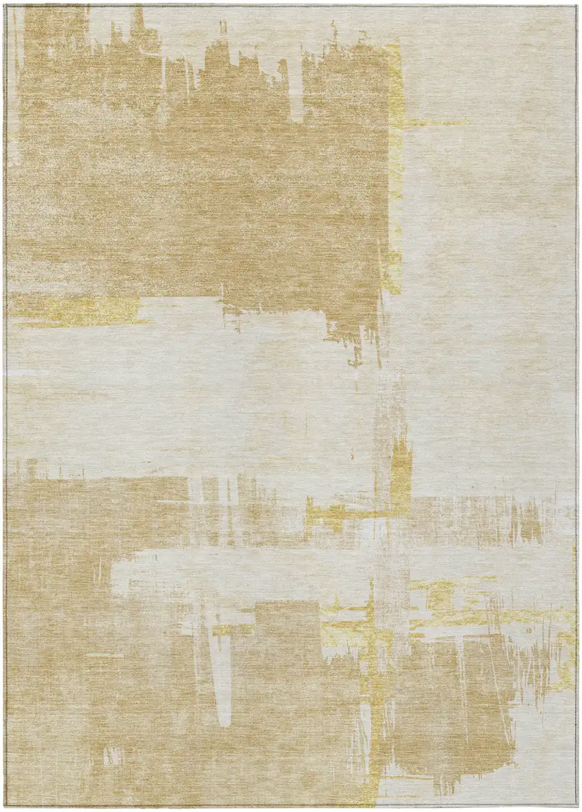 Beige Gold And Tan Abstract Washable Indoor Outdoor Area Rug Photo 2