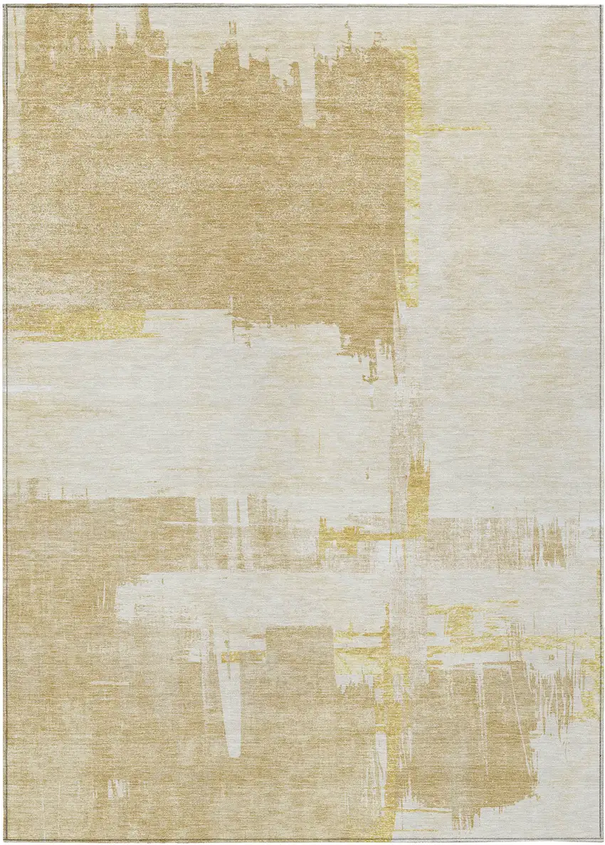 Beige Gold And Tan Abstract Washable Indoor Outdoor Area Rug Photo 2