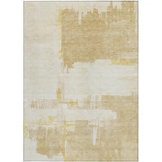Beige Gold And Tan Abstract Washable Indoor Outdoor Area Rug Photo 6