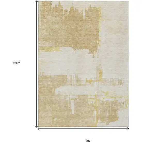 Beige Gold And Tan Abstract Washable Indoor Outdoor Area Rug Photo 3