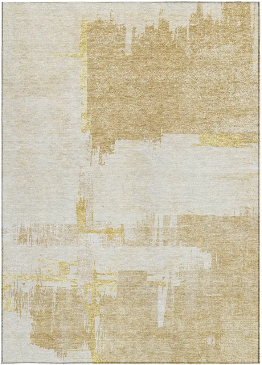 Beige Gold And Tan Abstract Washable Indoor Outdoor Area Rug Photo 5