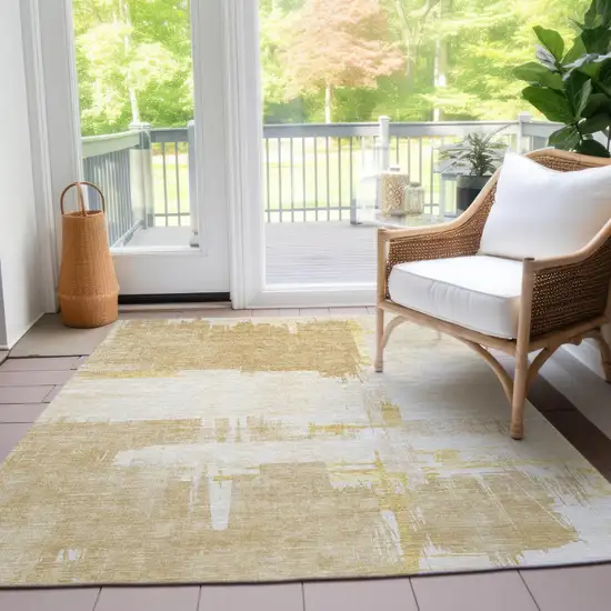 Beige Gold And Tan Abstract Washable Indoor Outdoor Area Rug Photo 8