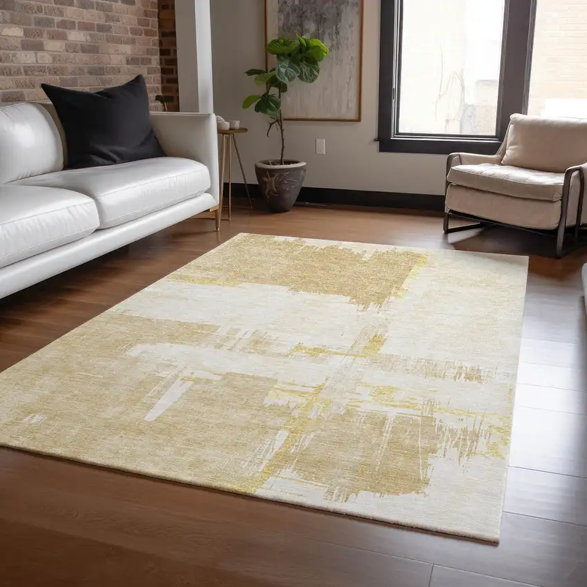 Beige Gold And Tan Abstract Washable Indoor Outdoor Area Rug Photo 7