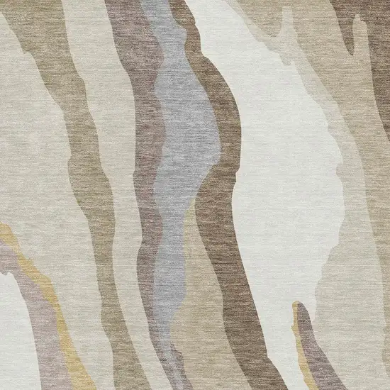 Beige Gold And Taupe Abstract Washable Area Rug With UV Protection Photo 3